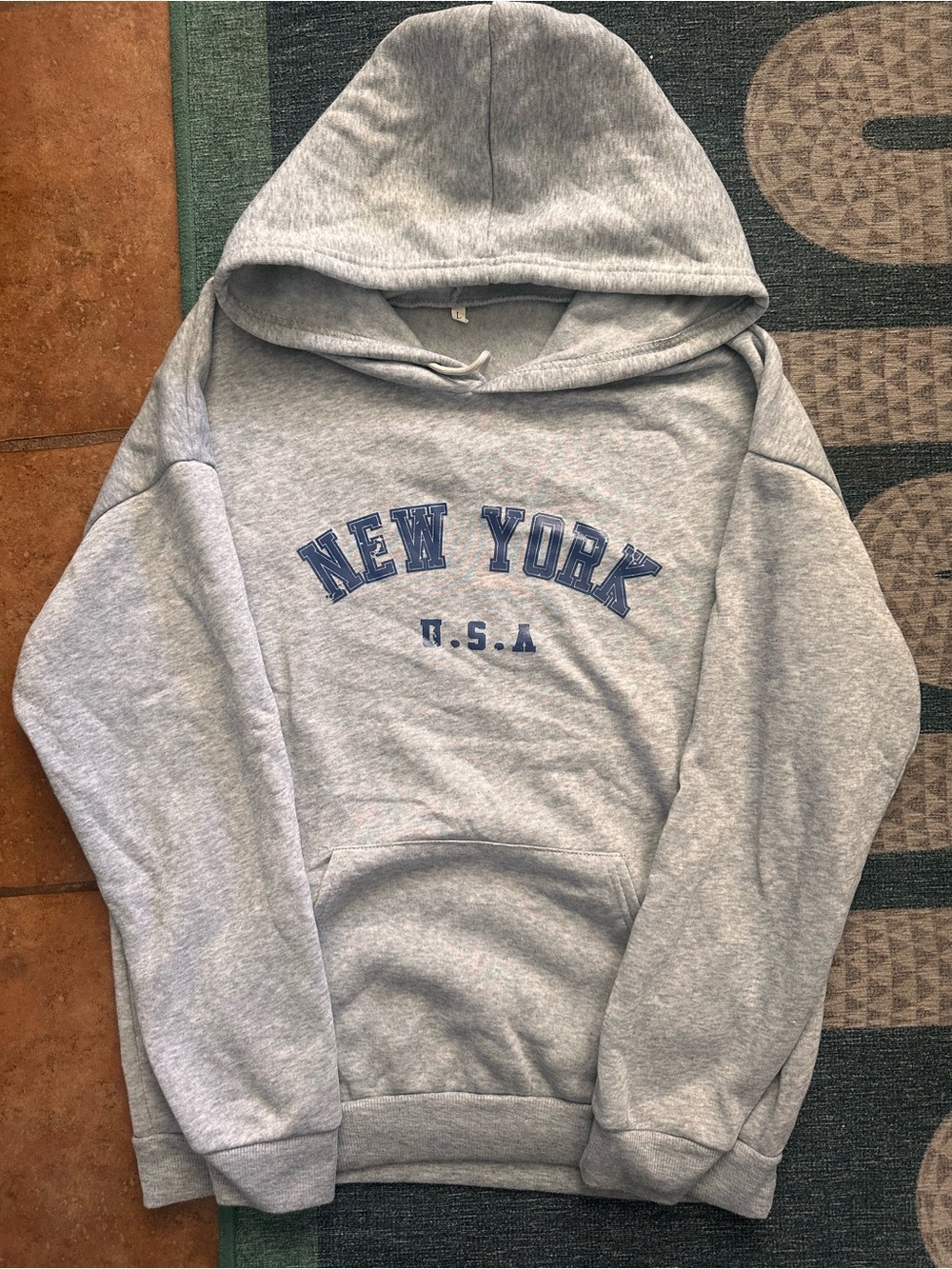 Grey "New York U.S.A." Crewneck Hoodie - Casual Men's Pullover